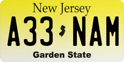 NJ license plate A33NAM
