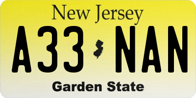 NJ license plate A33NAN