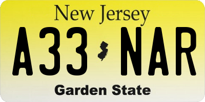NJ license plate A33NAR