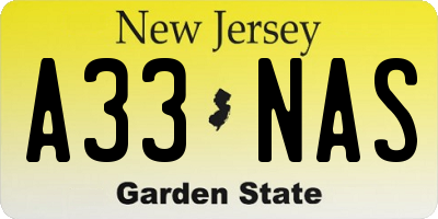 NJ license plate A33NAS