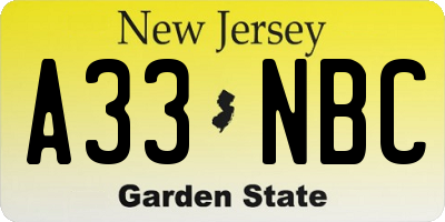 NJ license plate A33NBC