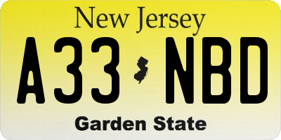 NJ license plate A33NBD