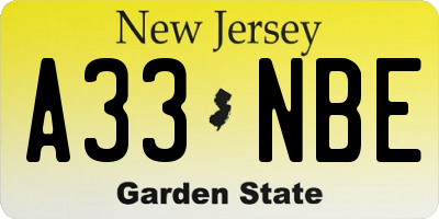 NJ license plate A33NBE