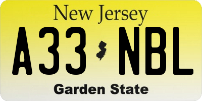 NJ license plate A33NBL