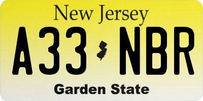 NJ license plate A33NBR