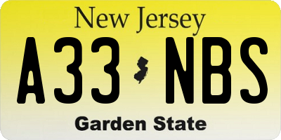 NJ license plate A33NBS