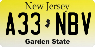 NJ license plate A33NBV
