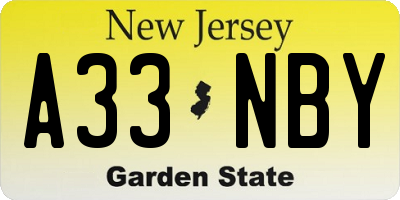 NJ license plate A33NBY