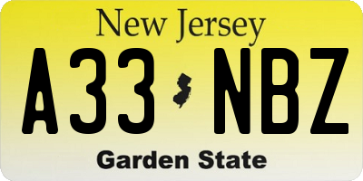 NJ license plate A33NBZ