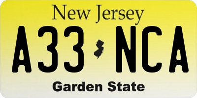 NJ license plate A33NCA