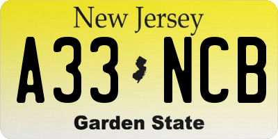 NJ license plate A33NCB