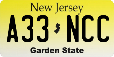 NJ license plate A33NCC