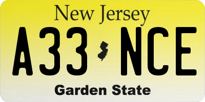 NJ license plate A33NCE