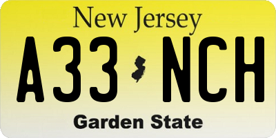 NJ license plate A33NCH