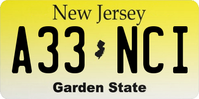 NJ license plate A33NCI