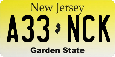 NJ license plate A33NCK