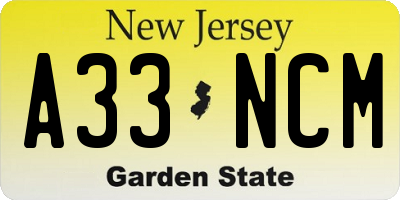 NJ license plate A33NCM