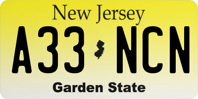 NJ license plate A33NCN