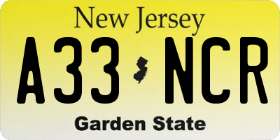 NJ license plate A33NCR