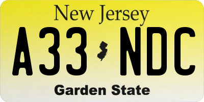 NJ license plate A33NDC