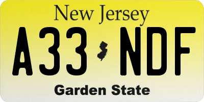 NJ license plate A33NDF