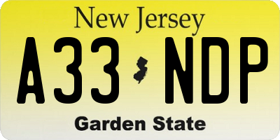 NJ license plate A33NDP