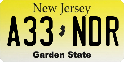 NJ license plate A33NDR