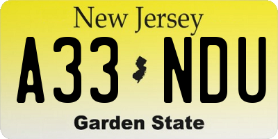 NJ license plate A33NDU