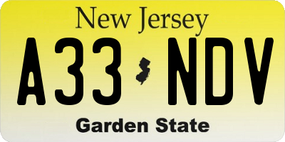 NJ license plate A33NDV