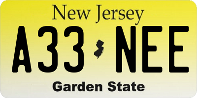NJ license plate A33NEE
