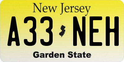 NJ license plate A33NEH