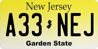 NJ license plate A33NEJ