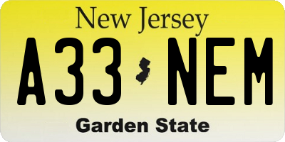 NJ license plate A33NEM