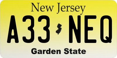 NJ license plate A33NEQ