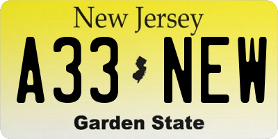 NJ license plate A33NEW