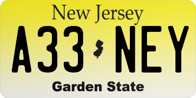 NJ license plate A33NEY