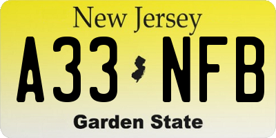 NJ license plate A33NFB