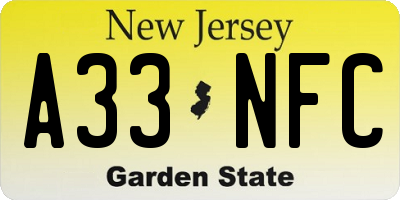 NJ license plate A33NFC
