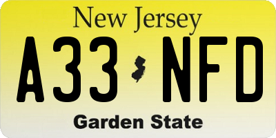 NJ license plate A33NFD
