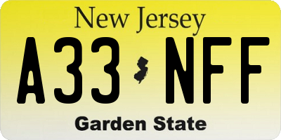 NJ license plate A33NFF