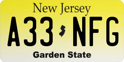 NJ license plate A33NFG