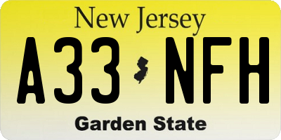 NJ license plate A33NFH