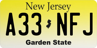 NJ license plate A33NFJ