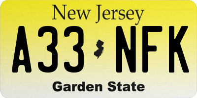 NJ license plate A33NFK