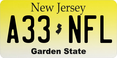 NJ license plate A33NFL