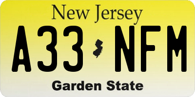 NJ license plate A33NFM