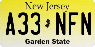 NJ license plate A33NFN