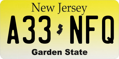 NJ license plate A33NFQ
