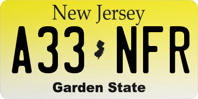 NJ license plate A33NFR