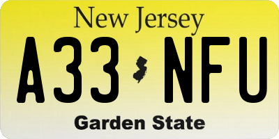 NJ license plate A33NFU